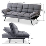 Maxspeed Futon Sofa Bed, Memory Foam Couch Convertible Loveseat, Sleeper Sofa Modern Futon Sets for Small Apartments, Compact Living Space, Office (Grey) Maxspeed