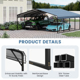 EROMMY 20x20FT Stable Metal Carport, All-Weather Heavy-Duty Carports with Strong Base, Sturdy Car Shed with Galvanized Steel Roof and Frame, Easy Assembly Car Port for 2 Cars, Tractors, Boat, Gray EROMMY