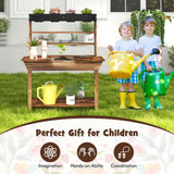 Costzon Kids Potting Bench, Wood Toy Gardening Center with 4 Pots, Chalkboard, Removable Sink, Storage Shelves, Mud Kitchen for Kids Outdoor Play Kitchen, Gift for Boys Girls 3+ Costzon