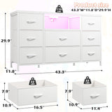 White Dresser TV Stand for 55'' with LED Lights & Charging Station, Dresser for Bedroom with 8 Drawer, Chest of Drawers with Open Shelves, 6 Adjustable Feet, Hallway, Entryway EnHomee