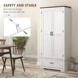 HOMCOM 69" Tall Kitchen Pantry Storage Cabinet, Farmhouse Freestanding Pantry Cabinet with 2 Doors, Drawer and Adjustable Shelves, Cupboard for Dining Room, White HOMCOM