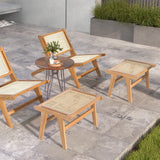 Tangkula Ottoman Footstool, Natural Teak Wooden Foot Rest with Handwoven Rattan for Living Room Bedroom Office, 14" H, Indoor (2) Tangkula