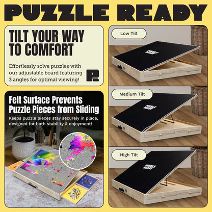 Puzzle Board Tilting with Drawers & Cover Mat - 1000 Pieces Wooden Jigsaw Puzzle Table - 24”x30” Portable Puzzle Board - 3 Tilting Angles & Felt Working Surface - Puzzle Ready - WoodArtSupply