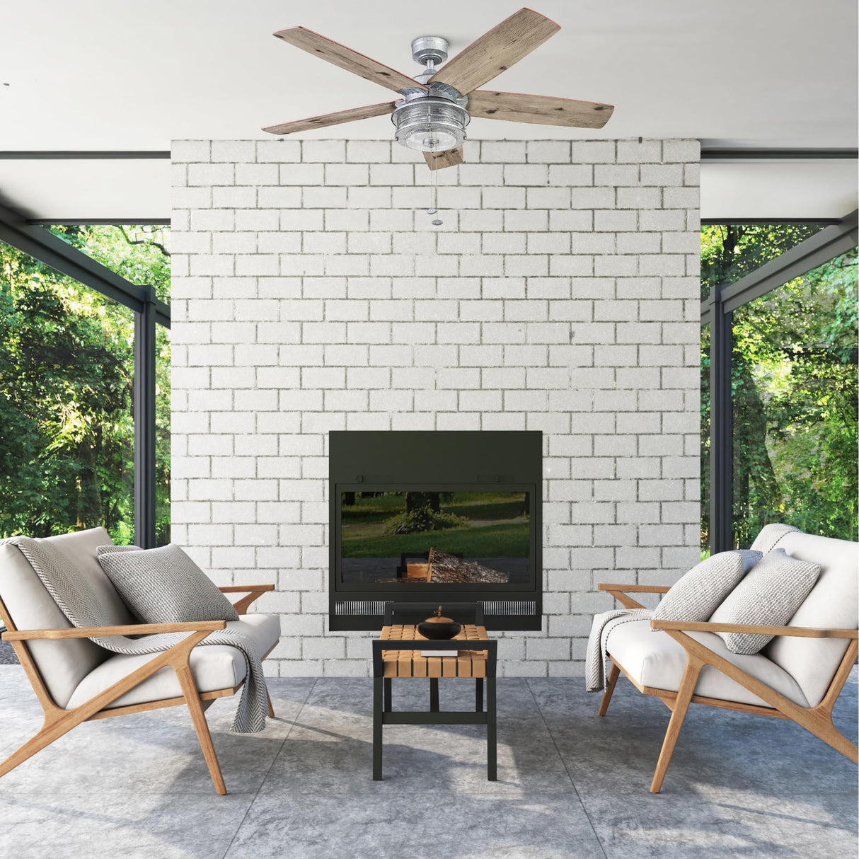 Honeywell Ceiling Fans Foxhaven Farmhouse 52 Inch Ceiling Fan with Light, Outdoor Fan/Indoor Dual-Mount LED Ceiling Fan, 5 Blades, Ebony and Silver Oak Blade Finish Options, Galvanized (51631-01) Honeywell Ceiling Fans