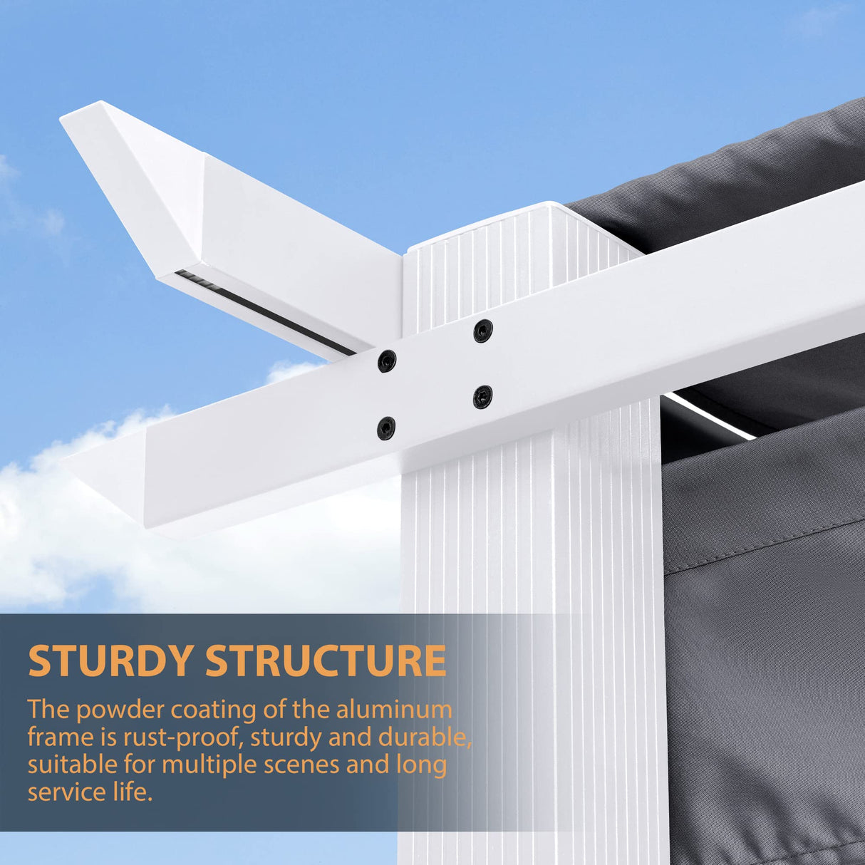 HAPPATIO 10' X 10' Pergola Retractable Pergola Canopy with White Frame for Backyards, Gardens, Patios, Outdoor Pergola with Sun Shade Canopy, Includes Ground Studs and Expansion Screws (Gray) HAPPATIO