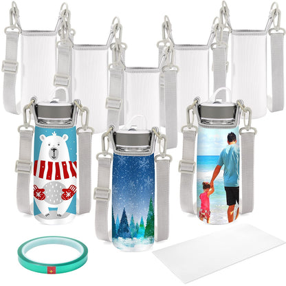 Koncifun 8 Pack Sublimation Water Bottle Carrier Bag Blanks 26oz Insulated Crossbody Water Bottle Sleeve Holder 750ml Water Bottle Cover with Adjustable Strap for Adult Kids Travel Hiking