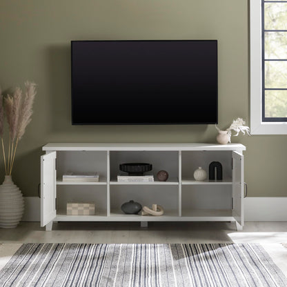 Walker Edison Buren Classic Grooved Door TV Stand for TVs up to 65 Inches, 58 Inch, Solid White - WoodArtSupply