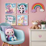 PERFECTSIGHT Cute 5D Diamond Art Kits, Kawaii DIY Painting Art for Adults Teen, 4 Pack Diamond Arts and Crafts Sets, Big Gem Full Drill Diamond Dots for Women (Panda+Kitty+Alpaca+Fox) PERFECTSIGHT