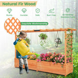 Giantex Raised Garden Bed with 2-Sided Trellis & Hanging Roof, Fir Wood Planter Box w/Drainage Holes, Bottom Gaps, Freestanding Garden Planter for Flowers Herbs Climbing Vines (79" x 17.5" x 45") Giantex