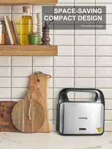 Reemix 3-in-1 Waffle, Grill & Sandwich Maker, Panini Press Grill and Waffle Iron Set with Removable Non-Stick Plates, Perfect for Cooking Grilled Cheese, Tuna Melts, Burgers, Steaks and Snacks, Black (3 in1 Sandwich Maker With Plastic Handle) Reemix