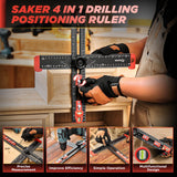 Saker 4-in-1 Drilling Positioning Ruler, Adjustable 13.78in Multifunctional T Square Ruler, Cabinet Hardware Jig, Marking Gauge Tools for Woodworking, Cabinet Drawer Door Hole Drilling Template Saker