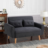Shintenchi Small Modern Loveseat Couch Sofa, Mid Century Fabric Upholstered 2-Seat Sofa Couch Love Seats Furniture for Small Space,Living Room,Studio,Apartment with 2 Pillows,Black Shintenchi