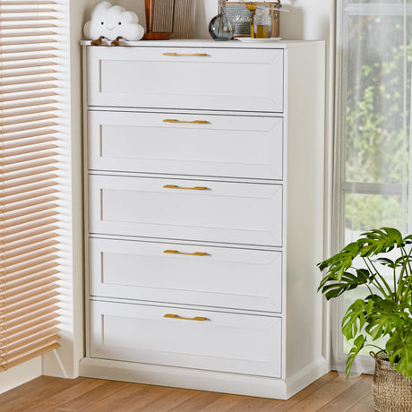 Zamildon's 5 Drawer Dresser, 47" Tall Dressers for Bedroom with Anti-Tip Device, White Modern Storage Closet with Handle for Hallway,Entryway Zamildon's