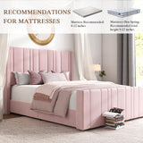 HOMBCK Full Size Bed Frame, Pink Bed Frame Full with Vertical Channel Tufted Headboard, Soft Bed Frame, Velvet Upholstered Bed Frame with 22" Footboard, Mattress Foundation, Easy Assembly, Pink HOMBCK