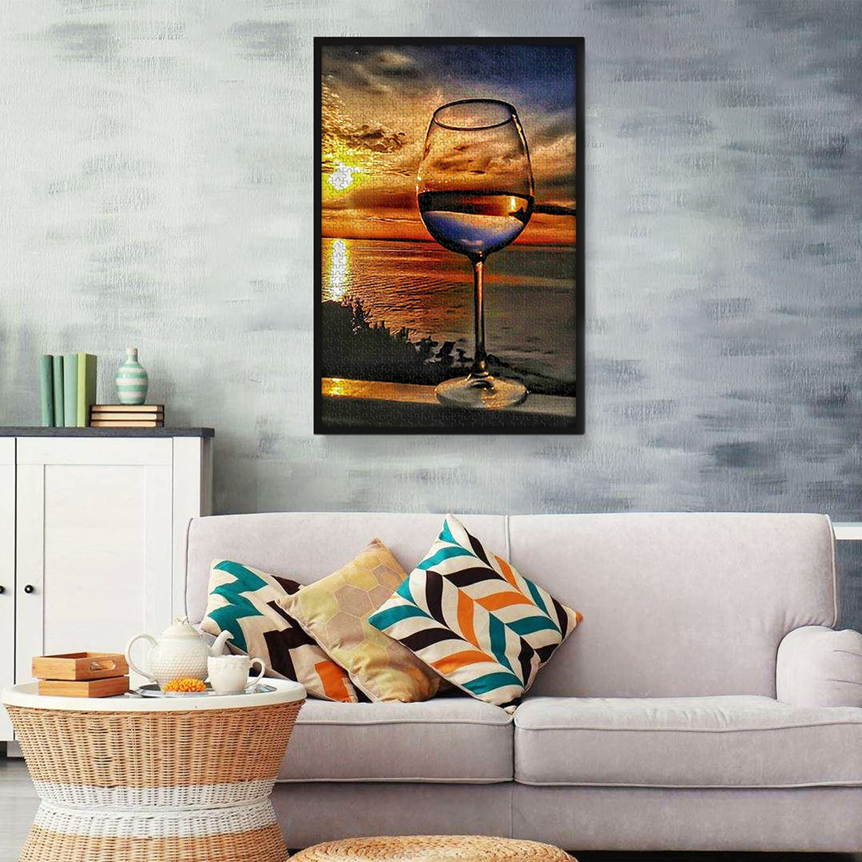 najiaxiaowu Adult Puzzles 500 Pieces DIY Sunset Sea Wine Glass Wooden Puzzles Children and Elderly Puzzles Modern Home Decor Wall Art Unique Gift 52 cm x 38 cm(20.5 x 15 in) najiaxiaowu