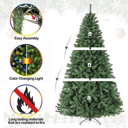 Hykolity 6 ft Prelit Artificial Christmas Tree, 551 PVC Branch Tips, 300 Color Changing LED Lights, Easy Assembly with Metal Stand and Hinged Branches, 10 Colors