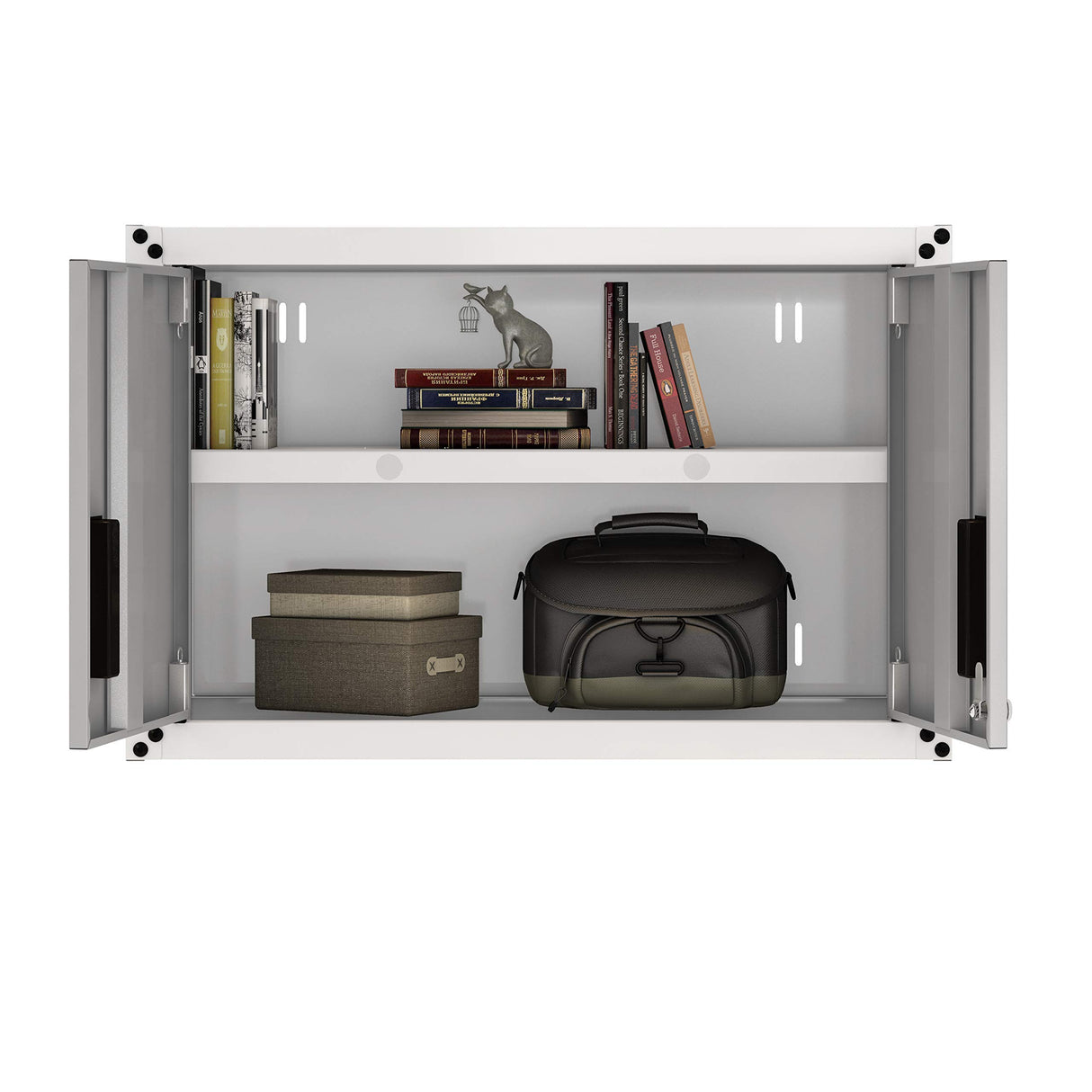 itbe Ready-to-Assemble Floating Garage Storage Cabinet - Wall Mount Garage Cabinet w/Lockable 2 Doors, 44 lbs Shelf Capacity, Removable Shelf, Small Steel Metal Cabinet (White and Grey) itbe