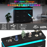 Tohomeor TV Stand 9 Drawer Dresser with Power Outlet & LED Lights, Modern Chest of Drawers Fabric Drawers with PU Finish Small TV Console Table Dresser for Living Room (Black, 9 Drawers) Tohomeor