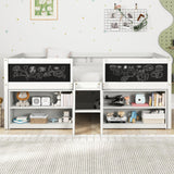 Giantex Low Loft Bed Twin Size, Wooden Loft Bed with Ladder & Blackboard, Twin Bed Frames for Kids with Storage 2 Bookcases and Under-Bed Play Space, Kids Twin Bed (White) Giantex