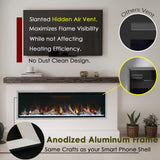 Unineo 60 Inch Electric Fireplace w/Aluminum Frame, Hidden Air Vents Design, Recessed and Wall Mounted Fireplace Heater w/Thermostat, 12×13×5 Realistic Flame, Visual Remote, Log and Crystal, Siliver Unineo