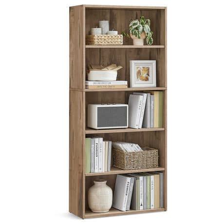 VASAGLE 5-Tier Adjustable Bookshelf in Camel Brown - 23.6 Inches Wide Floor Standing Unit VASAGLE