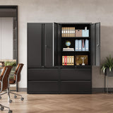 DEVAISE File Cabinet with 2 Drawers and Doors, Locking Metal Storage Cabinet with Adjustable Shelves for Home Office, Warehouse, Garage, School (Black) DEVAISE