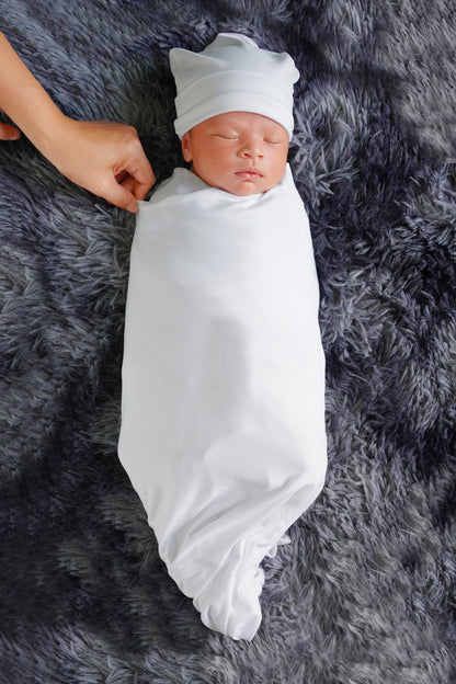 RATIVE Stretchy Swaddle Blanket Receiving Blankets with Headband Cap for Unisex Newborn Baby 0-3 Months Boys Girls (3-White Blankets)