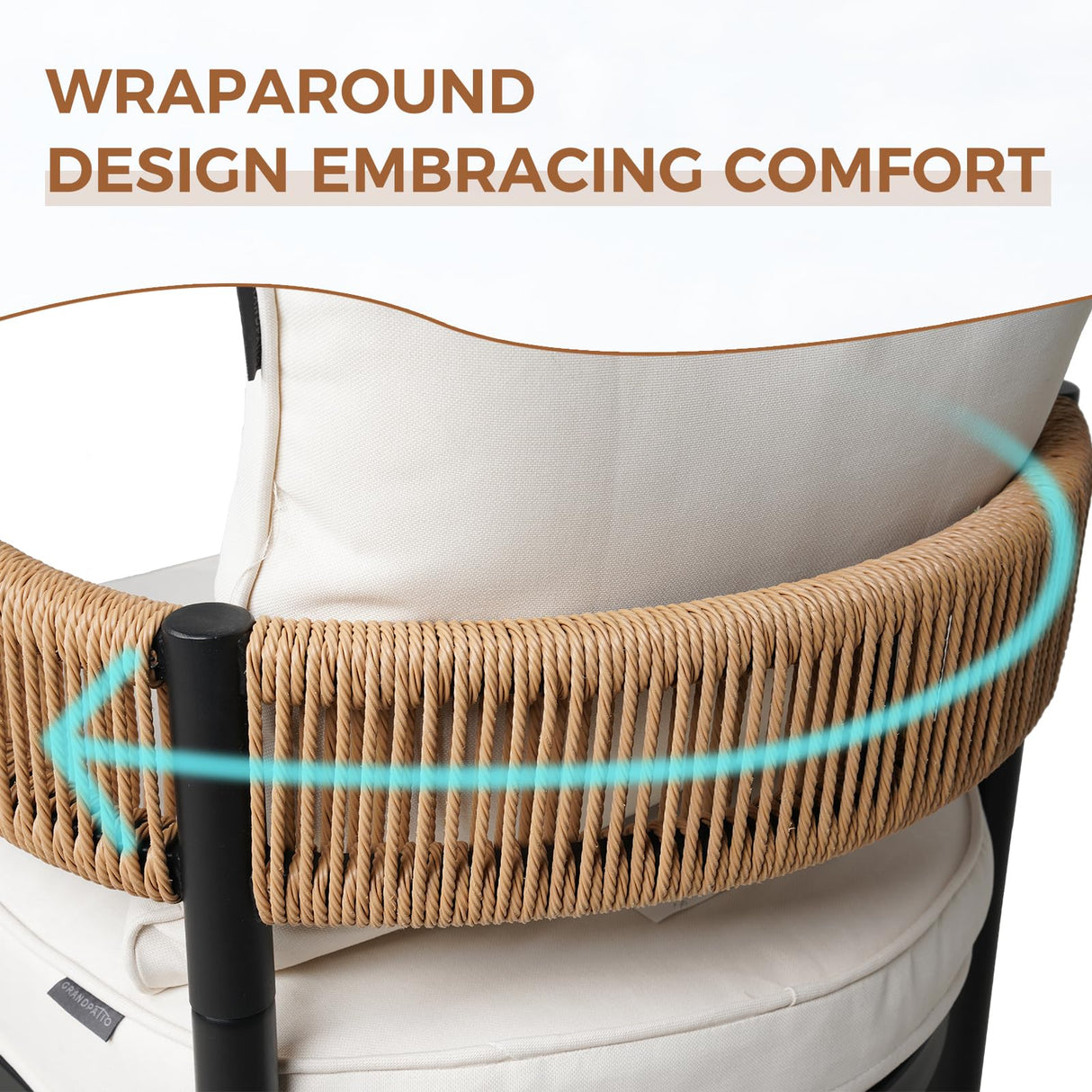 Grand patio 7-Piece Outdoor Dining Set for 6, Metal Woven Wicker Fixed Patio Chairs with Thickened Cushions & 1 Walnut-Like Aluminum Dining Table with Umbrella Hole for Backyard Deck Grand patio