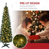 HOMCOM 6' Tall Pre-Lit Slim Noble Fir Artificial Christmas Tree with 200 Warm White LED Lights and 390 Tips, for Christmas Decoration, Green HOMCOM