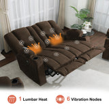 MCombo 57.8" Zero Gravity Power Loveseat Recliner with Heat and Vibration Massage, Reclining Loveseat Sofa with USB Ports, Cup Holders for Living Room, Fabric 6035SET (Brown) MCombo