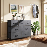 WLIVE Dresser TV Stand, Entertainment Center with Fabric Drawers, Media Console Table with Metal Frame and Wood Top for TV up to 45 inch, Chest of Drawers for Bedroom, Dark Grey WLIVE