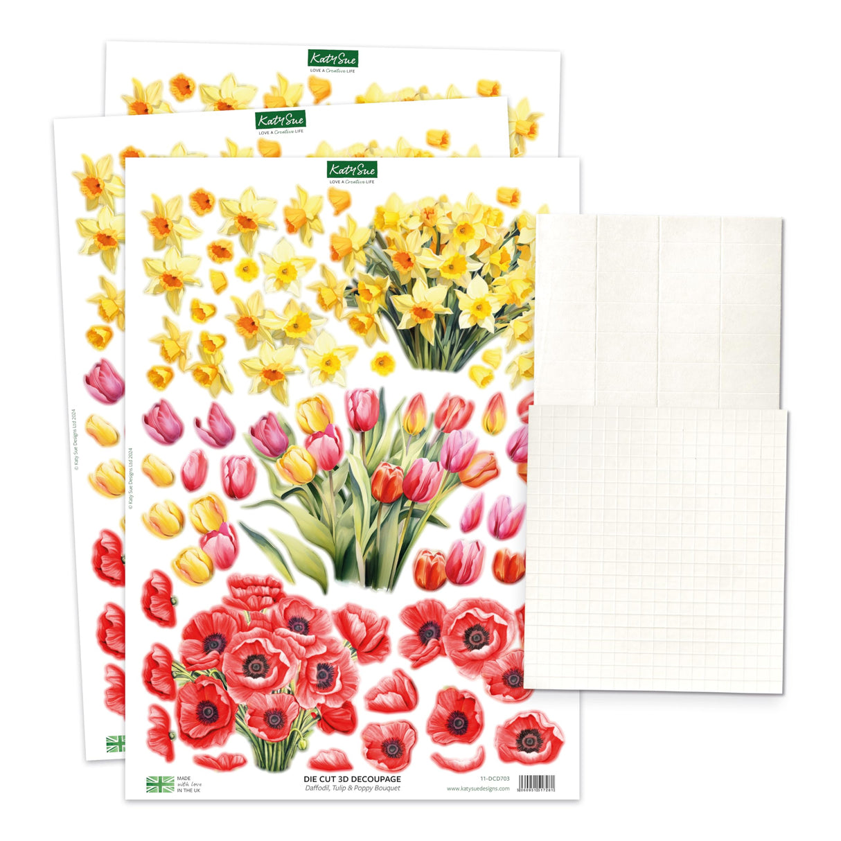 Katy Sue Watering Can Blossoms & Blooms Card Making Kit. 8 Shaped Cards, 3 Sheets of Floral Die Cut Decoupage, 8 Envelopes, Adhesive Foam Pads, & Instructions. For Card Making Supplies & Card Crafting Katy Sue