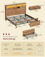 VASAGLE King Bed Frame with Storage Headboard, 51.3-Inch Tall Farmhouse Bed Frame King Size with 4 Drawers, LED Lights, Charging Station, Noise-Free, No Box Spring Needed, Honey Brown URMB424K01S VASAGLE