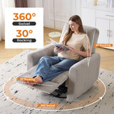 Rhevoy 360° Swivel Glider Recliner Chair, Oversized Rocker Recliner with Heating and Massage, Glider Chair for Nursery with Pillow,24" Extra Wide Rocking Chair for Living Room, Grey Rhevoy