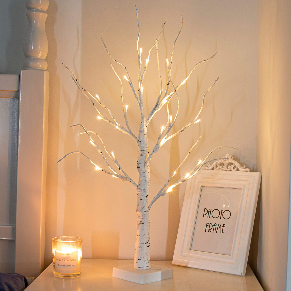 PEIDUO Artificial Tree for Table Decor, 2FT Birch Tree with LED Lights, Warm White Fairy Lights Spirit Tree Lamp for Home Indoor Tabletop Centerpiece, Battery Powered, Timer PEIDUO