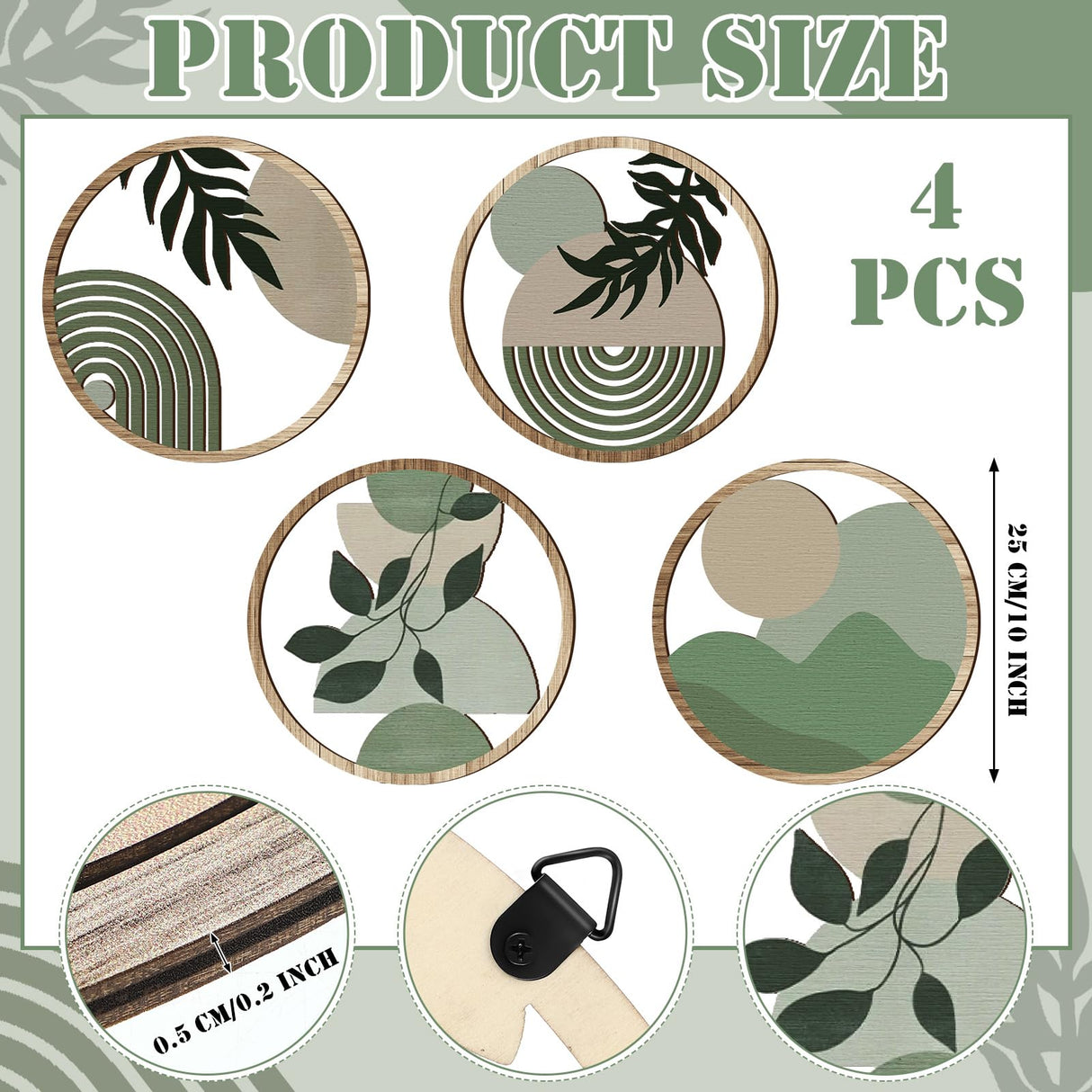 Qunclay 4 Pcs Boho Wall Art Wooden Bohemian Wall Decor Hanging Art Nursery Wall Decor Farmhouse Geometric Hanging Decor 10 Inch Aesthetic Wood Minimalist Wall Art for Apartment Bedroom (Elegant) Qunclay