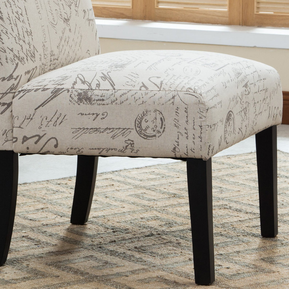 Roundhill Furniture Botticelli Fabric Armless Contemporary Accent Chair, Script Print Roundhill Furniture