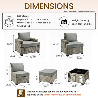 CAODOC Patio Furniture Sets 8 Pieces Outdoor Sectional Rattan Sofa Manual Weaving Wicker Patio Conversation Set with Solar Powered Coffee Table and T Cushion(Dark Grey) - WoodArtSupply