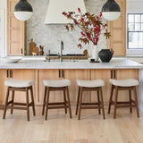 Cozyman Bar Stools Set of 4, Barstools with Sturdy Wood Legs, Saddle Seat Counter Height Bar Stools for Kitchen Counter, Bar, Dining, 24 Inch Farmhouse Counter Stools, Antique White Leather Cozyman