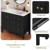 YITAHOME 36" Bathroom Vanity with Sink Set, Vintage Bathroom Cabinet Vanity with Resin Basin, Extra Large Storage with 2 Soft-Closing Doors & 3 Drawers, Black YITAHOME