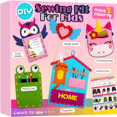 My First Sewing Kit for Kids 4-7, Felt Sewing Crafts Kit for Beginner 4 5 6 7 Year Old Girls, Play and Learn to Sew Fun Crafts Age 5-8 4-6, Toddler Embroidery Yarn Projects for Child Age 4-8