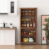 HOMCOM 64" 4-Door Kitchen Pantry, Freestanding Storage Cabinet with 3 Adjustable Shelves for Kitchen, Dining or Living Room, Oak HOMCOM