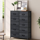 DWVO 10 Drawer Dresser - Fabric Storage Tower, Organizer Unit for Living Room, Hallway, Closets - Sturdy Steel Frame, Wooden Top & Easy Pull Fabric Bins DWVO