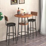 Industrial 3-Piece Bar Table Set with Stools - 2-Tier Round Pub Bistro Dining for Small Spaces CALABASH