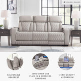 Signature Design by Ashley Boyington Contemporary Leather Match Power Reclining Sofa with USB Charging Ports, LED Lights and Adjustable Headrest, Light Gray Signature Design by Ashley