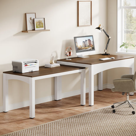Tribesigns 94.5” Two Person Desk, Extendable Long Double Desk for 2 Person, Modern Computer Desk Study Writing Table for Office, Brown & White Tribesigns