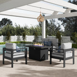 LayinSun Aluminum Furniture Set with Fire Pit Table, 4 Pieces Patio Sectional Conversation Chat Sofa Modern Seating Set LayinSun
