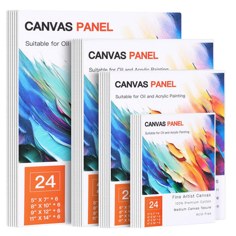 FIXWAL Canvas Boards for Painting 24pcs, with 8x10, 9x12, 11x14, 5x7 Canvases for Painting Art Paint Canvas Panels Gesso Primed Acid-Free Blank Canvas Boards Acrylics Oil Watercolor Paints Fixwal