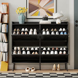 Maupvit Large Shoe Storage Cabinet with 4 Flip Drawers, Narrow Shoe Cabinet for Entryway with Wooden Legs, Freestanding Hidden Shoe Rack Organizer ＆ Metal Hinges, Black Maupvit