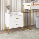 White Nightstand Set of 2,Mid Century Modern End Table with Charging Station,Farmhouse Storage Night Stand Bedside with 2 Drawer HOSEOKA